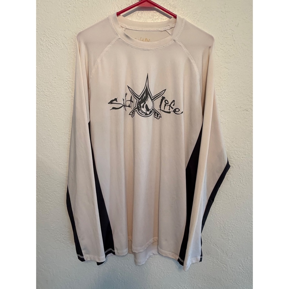 Salt Life SLX Mens Long Sleeve Performance Fishing Shirt Cream Black SLM704 L